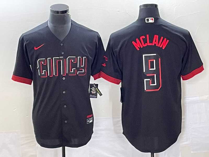 Mens Cincinnati Reds #9 Matt McLain Black 2023 City Connect Cool Base Stitched Jersey